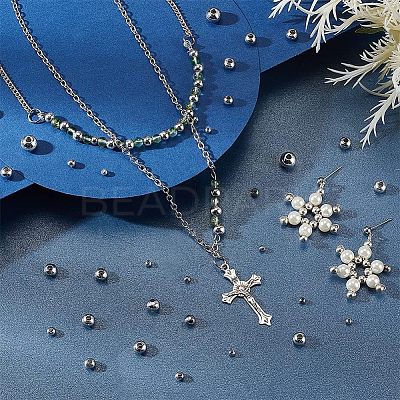 1050Pcs 5 Styles Round 304 & 316 Surgical Stainless Steel Spacer Beads STAS-NB0001-52-1