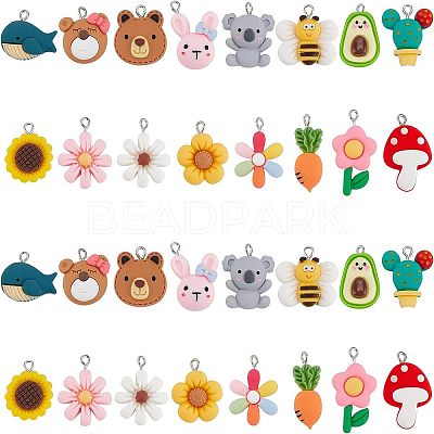 32Pcs 16 Style Resin Pendants RESI-CA0001-28-1