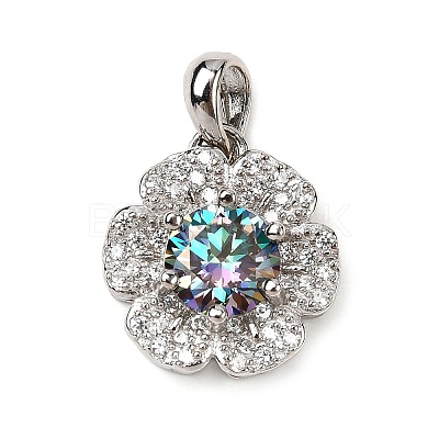 925 Sterling Silver  Moissanite Rhinestone Flower Charms STER-D308-01C-P-1