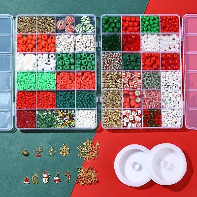 Christmas DIY Polymer Clay & Acrylic & Glass Beads: Bracelets Making Kits DIY-FS0007-99-1