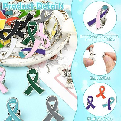 60Pcs 15 Colors Breast Cancer Awareness  Ribbon Enamel Pin JEWB-CJC0001-33-1