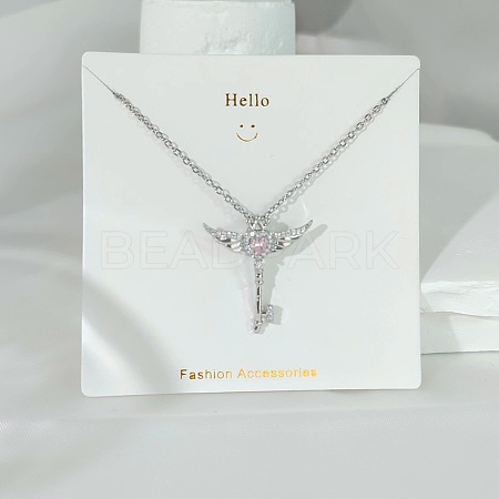 304 Stainless Steel Pave Pink and Clear Cubic Zirconia Pendant Necklaces FS-WGACF2A-06-1