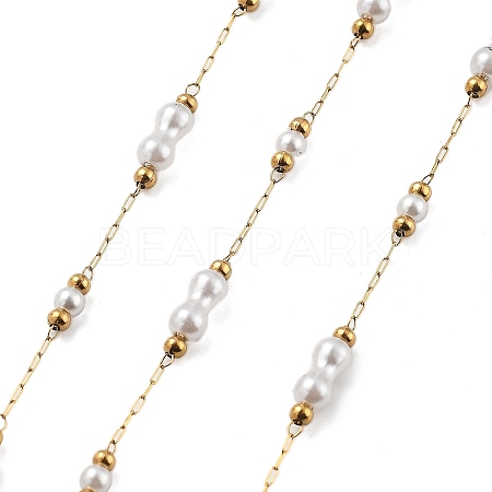 ABS Imitation Pearl & 304 Stainless Steel Beads Link Chains CHS-K021-07G-03-1