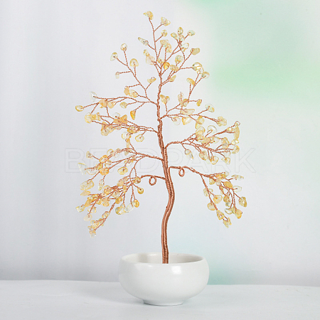 Undyed Natural Citrine Chips Tree of Life Display Decorations TREE-PW0001-23B-1