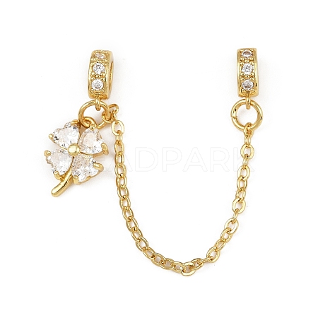 Brass Pave Clear Cubic Zirconia European Safety Chains with Charms KK-L236-15C-G-1
