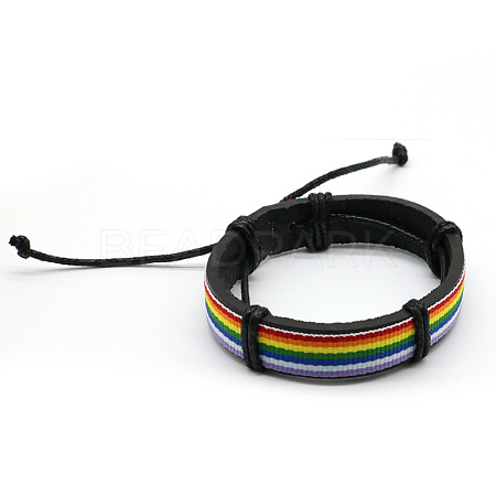 Stripe Pattern Leather Cord Bracelet GUQI-PW0001-095B-1