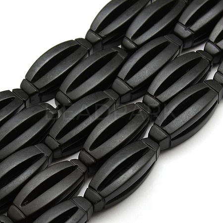 Natural Oval Black Stone Beads Strands G-P062-43-1