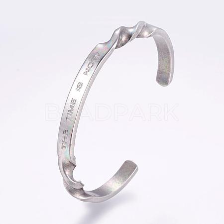 304 Stainless Steel Inspirational Cuff Bangles BJEW-P181-01AS-1