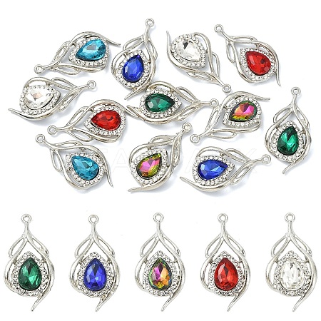 12Pcs 6 Colors Alloy Glass Pendants ALRI-YW0001-33-1