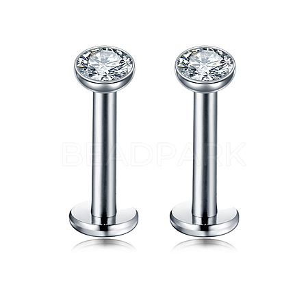 Flat Round Stainless Steel Clear Cubic Zirconia Internally Threaded Labrets WG955BE-01-1