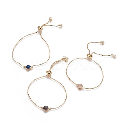 Electroplated Natural Druzy Agate Slider Bracelets BJEW-JB04157-M-1