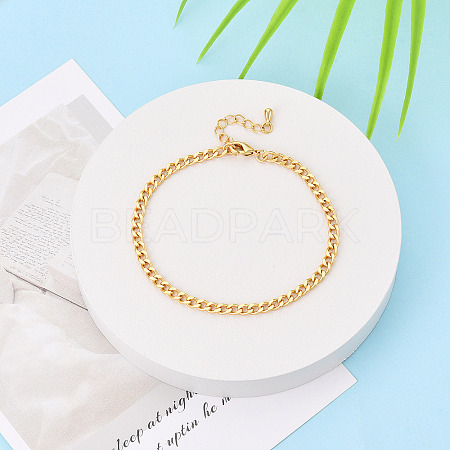 Brass Curb Chain Bracelets for Women BJEW-N032-08A-G-1