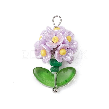 Glass Seed Beaded Flower Pendants PALLOY-MZ00521-04-1