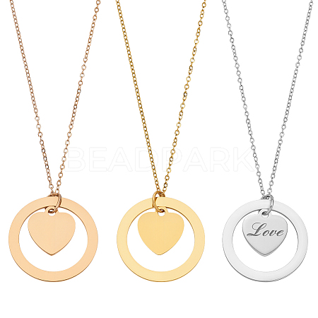 3Pcs 3 Colors 304 Stainless Steel Pendant Necklaces NJEW-BC0001-12-1