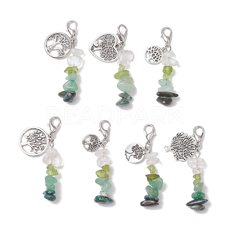 Natural Peridot & Quartz Crystal Chips Pendant Decoration HJEW-JM02100-04-1