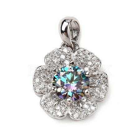 925 Sterling Silver  Moissanite Rhinestone Flower Charms STER-D308-01C-P-1