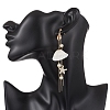 Brass Glass Pearl Shell Shape Dangle Stud Earrings EJEW-TA00764-2