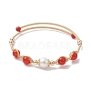 Natural Carnelian Round Beaded Cuff Bangle BJEW-JB10113-03-1