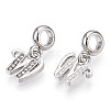 Platinum Rack Plating Alloy Rhinestone European Dangle Charms PALLOY-T048-36P-W-2