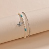 1Pc Starfish Alloy Charm Glass Seed Beaded Stretch Anklets and 1Pc Alloy Ball Chain Anklets FS-WGED47C-01-4