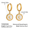 304 Stainless Steel Flat Round with Moon Pendant Hoop Earrings for Women FB1045-1-2