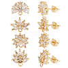 4 Pairs 4 Style Brass Cubic Zirconia Flower Stud Earring Findings EJEW-BBC0001-11-1