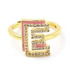 Mixed Color Enamel Initial Letter Adjustable Ring with Clear Cubic Zirconia RJEW-P045-01G-E-2