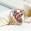 Fashion Dried Flower Alloy Glass Locket Pendant Necklaces NJEW-TA0001-05A-2