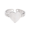 304 Stainless Steel Heart Open Cuff Ring for Women RJEW-A005-05P-2