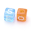 Mixed Letters Cube Transparent Acrylic Horizontal Hole Letter Beads X-PL41C9447-2