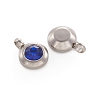 Trendy Original Color 304 Stainless Steel Faceted Grade A Rhinestone Flat Round Charms Pendants RB-N030-01H-2