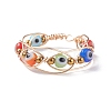 Round Evil Eye Lampwork & Glass Braided Bead Finger Ring RJEW-JR00449-01-5