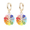 Rainbow Color Japanese Seed Braided Flower Dangle Hoop Earrings EJEW-MZ00003-1