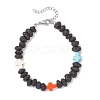 Synthetic Turquoise Cross & Natural Lava Rock Nuggets Beaded Bracelets BJEW-JB12194-3