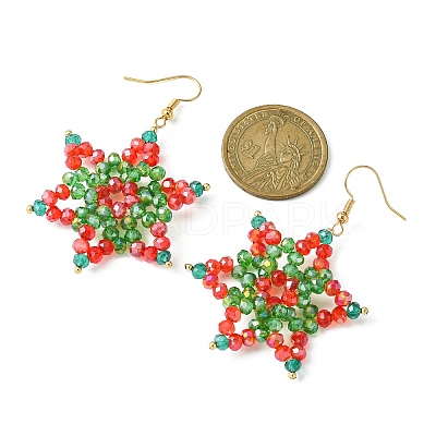 Glass Beaded Snowflake Dangle Earrings EJEW-JE05216-1