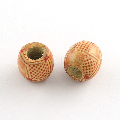 Barrel Printed Natural Wood Large Hole Beads X-WOOD-R243-16mm-A16-1