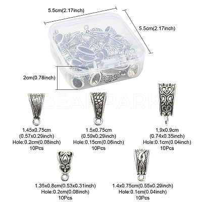 50Pcs 5 Style Tibetan Style Zinc Alloy Tube Bails FIND-YW0003-14-1