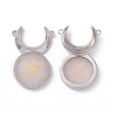 Natural Rose Quartz Connector Charms G-G983-02P-02-1