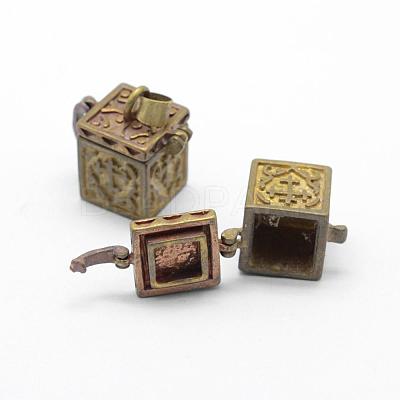Brass Prayer Box Pendants KK-F722-20C-RS-1