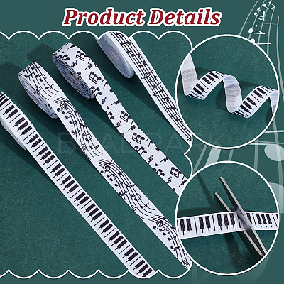 4 Rolls 4 Styles Polyester Musical Note & Piano Keys Printed Ribbon Sets OCOR-PH0004-65-1