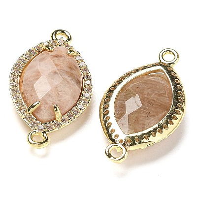 Natural Sunstone Faceted Horse Eye Connector Charms G-G181-07G-01-1