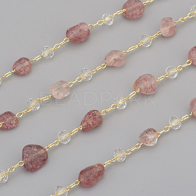 3.28 Feet Handmade Natural Strawberry Quartz Beaded Chains X-CHC-I031-11D-1