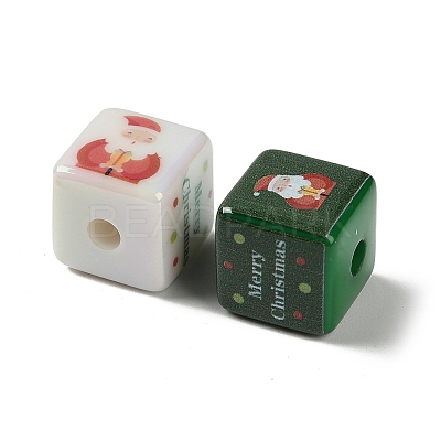 Christmas Printed Opaque Acrylic Beads OACR-D316-02B-1