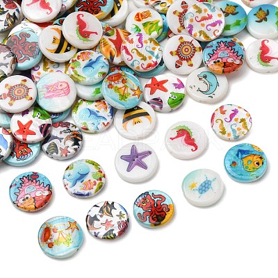 Ocean Theme Printed Natural Freshwater Shell Beads SH-CBA2978-25-1