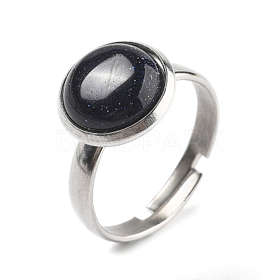 Half Round Synthetic Blue Goldstone Finger Rings RJEW-M062-01P-26-1