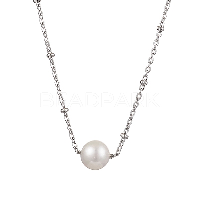 Round Natural Cultured Freshwater Pearl Pendant Necklaces X-NJEW-JN04965-1
