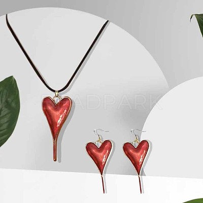 Heart Alloy Enamel Dangle Earrings & Pendantt Necklaces Sets for Women FS-WGEE934-01-1
