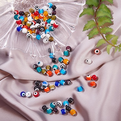 120Pcs 12 Colors Handmade Evil Eye Lampwork Round Bead Strands LAMP-SZ0001-11-1