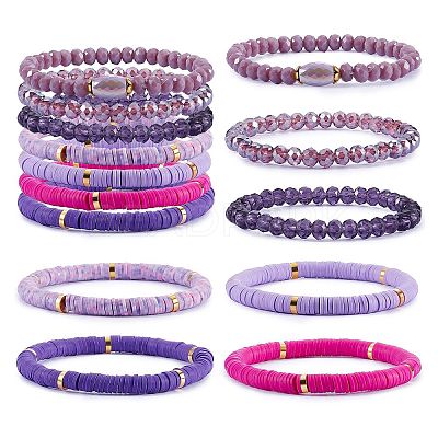 7Pcs 7 Style Handmade Polymer Clay Heishi Surfer Stretch Bracelets Set BJEW-SW00073-05-1