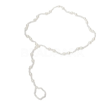 Plastic Pearl Round Beaded Anklets & Toe Ring Sets WG9A75F-01-1